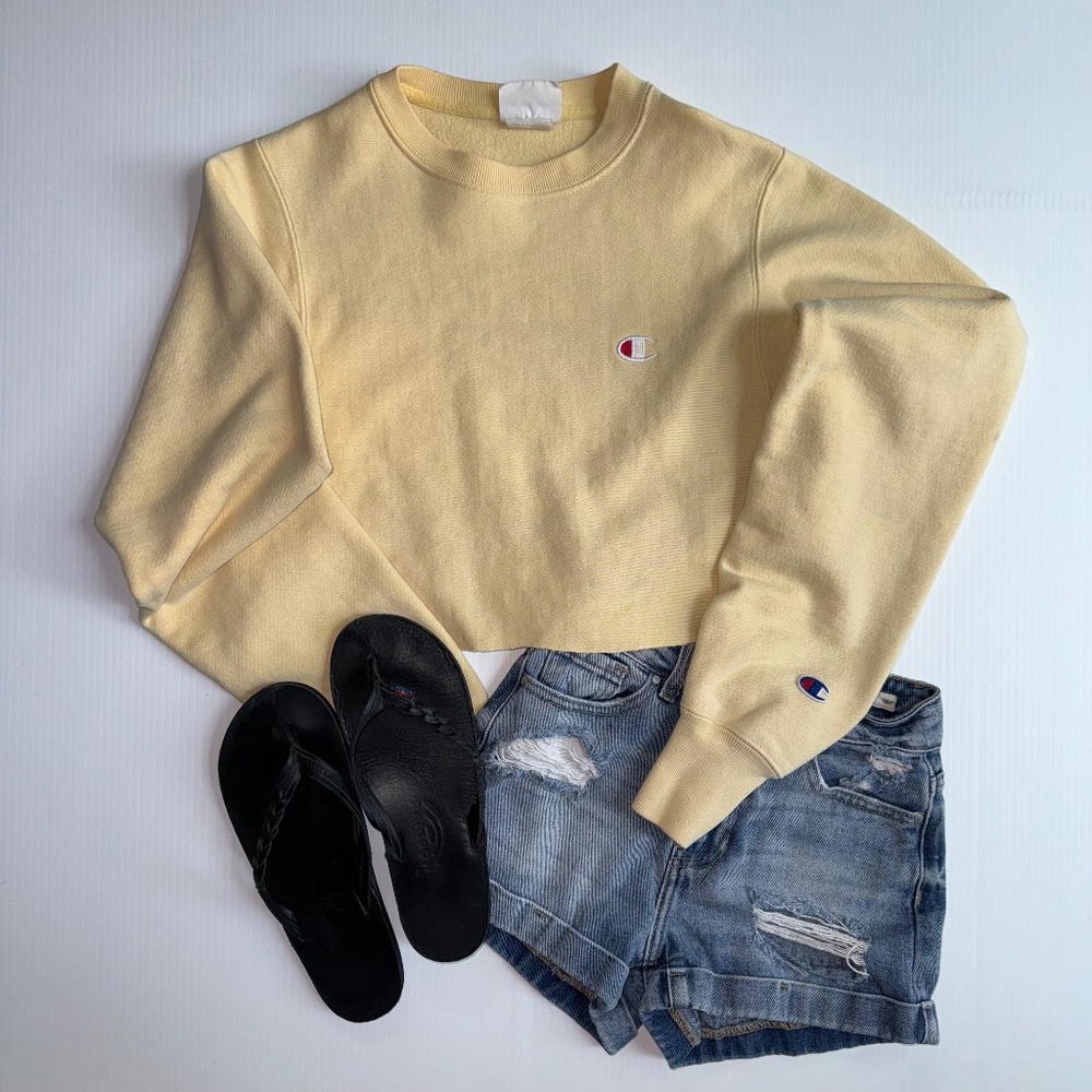 Champion Yellow Cropped Long Sleeve Sweatshirt